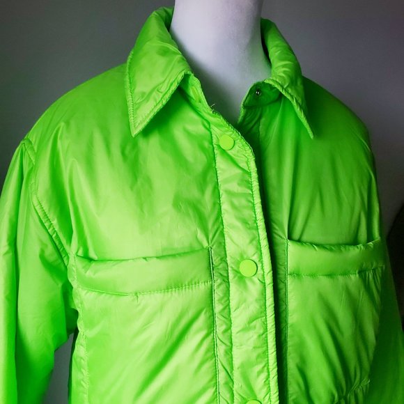 NWT Cropped Puffer Jacket CASSIDY Shacket by ONLY Vibrant Jasmine Green Boxy L - Picture 7 of 12